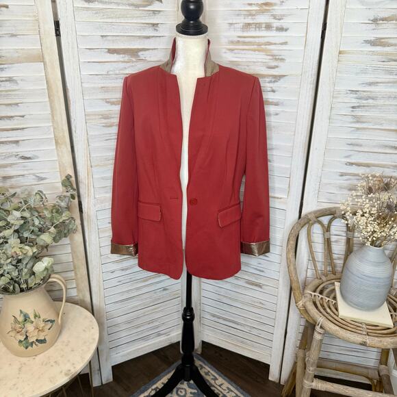 WHBM NEW Women's 14 Metallic Trim Blazer Jacket Burnt Sienna Career Quiet Luxury - Picture 15 of 16